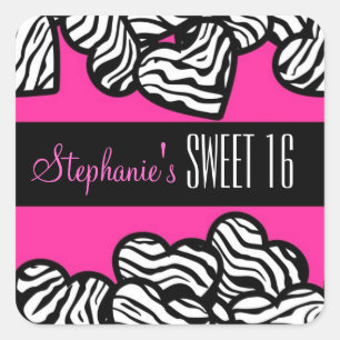 Cute Pink zebra heart Sweet 16 Birthday sticker