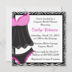 Cute Pink Zebra Lingerie Bridal Shower Invitation