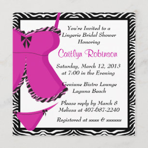 Cute Pink Zebra Lingerie Bridal Shower Invitation