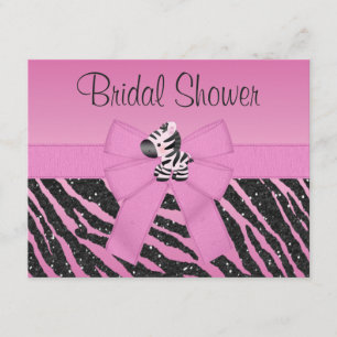 Cute Pink Zebra & Printed Bow Bridal Shower Invitation