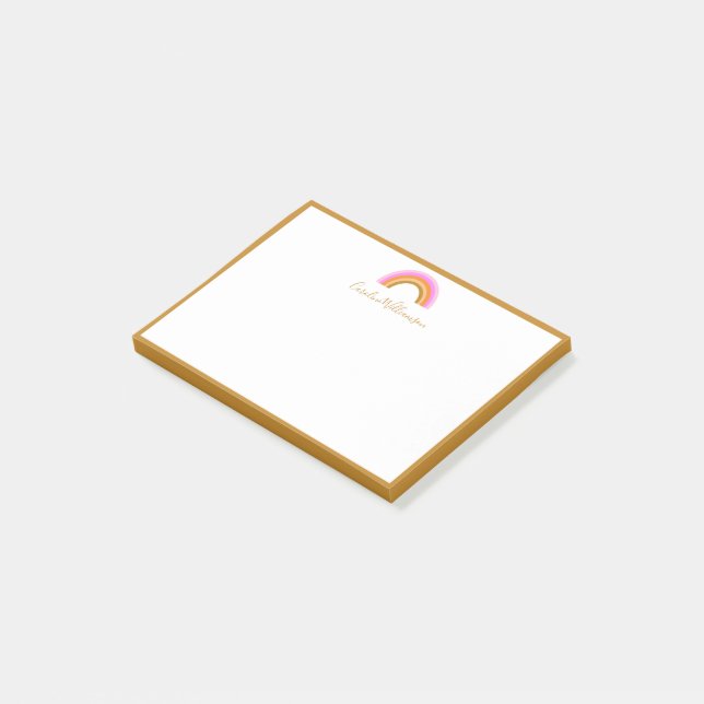 Cute PinkRetro Rainbow Personalised Script Name Post-it Notes (Angled)