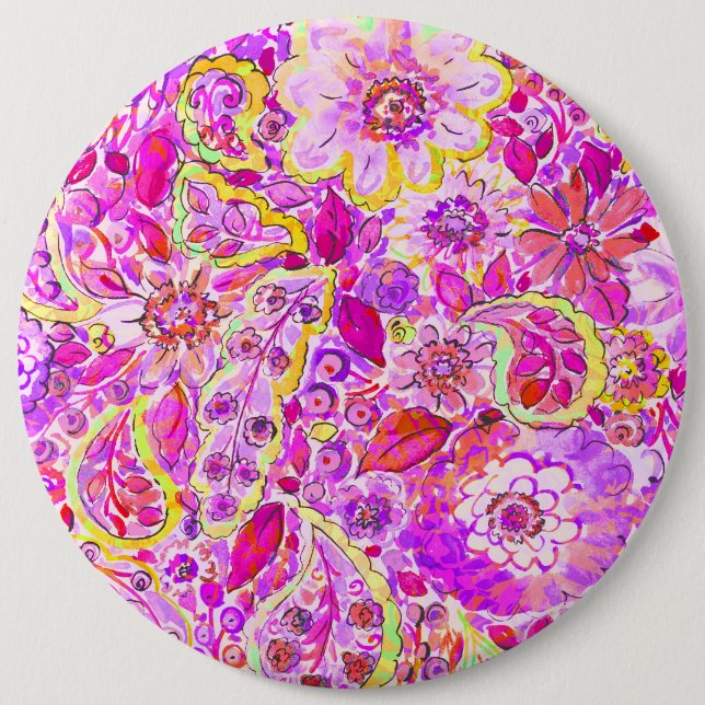 Cute pinky abstract flowers 6 cm round badge (Front)