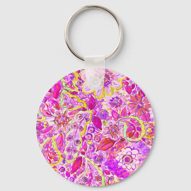 Cute pinky abstract flowers key ring (Front)