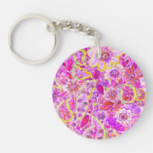 Cute pinky abstract flowers key ring