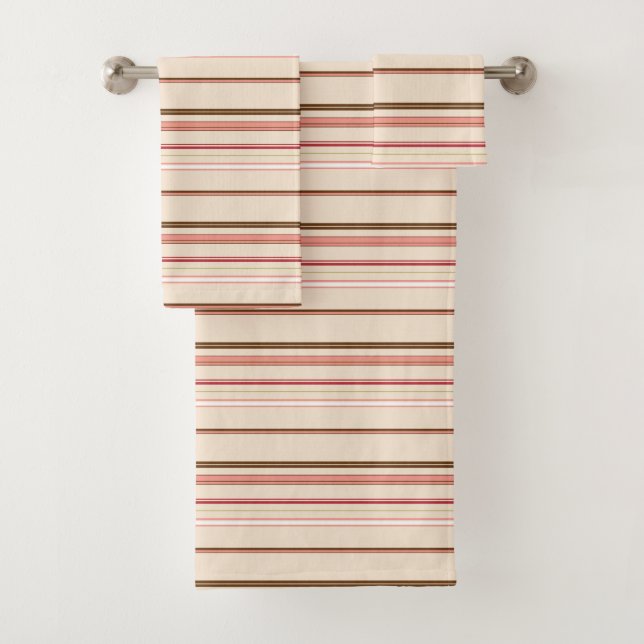 Cute pinky brown stripes bath towel set (Insitu)