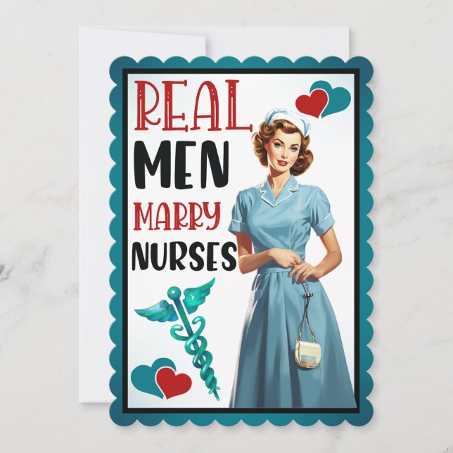 Cute Pinup_ Real Men Marry Nurses Invitation (Front)