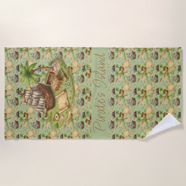 Cute Pirate Adventure Pattern  Beach Towel (Front)