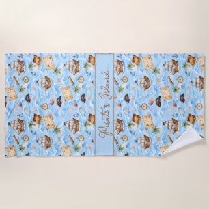 Cute Pirate Adventure Pattern Beach Towel