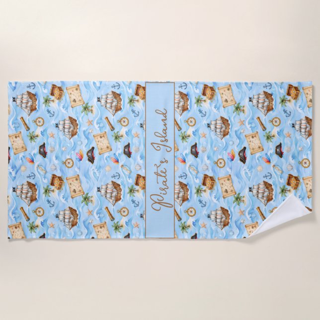 Cute Pirate Adventure Pattern  Beach Towel (Front)