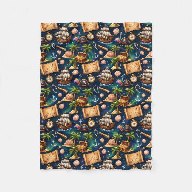 Cute Pirate Adventure Pattern  Fleece Blanket (Front)