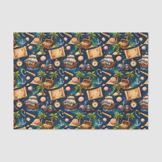 Cute Pirate Adventure Pattern  Tissue Paper (Front)