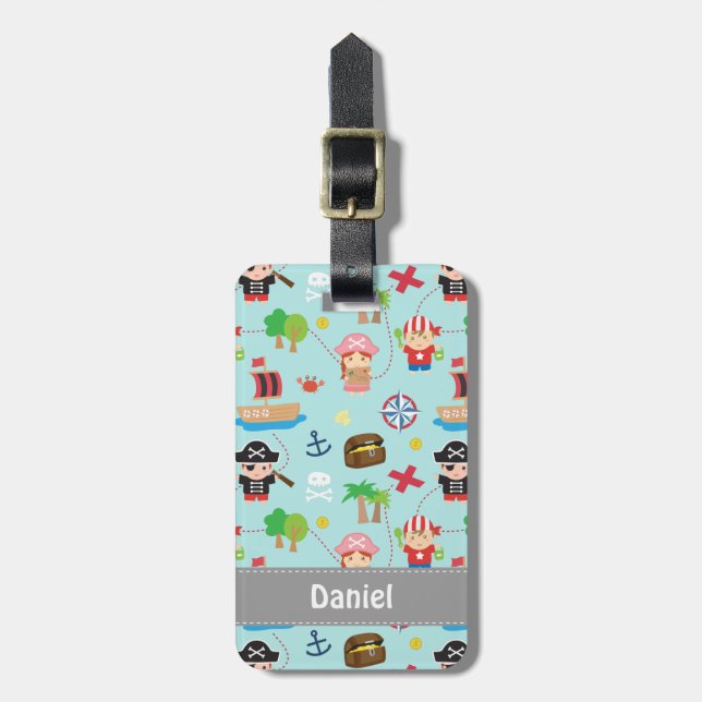 Cute Pirate Adventure Treasure Kids Luggage Tag (Front Vertical)