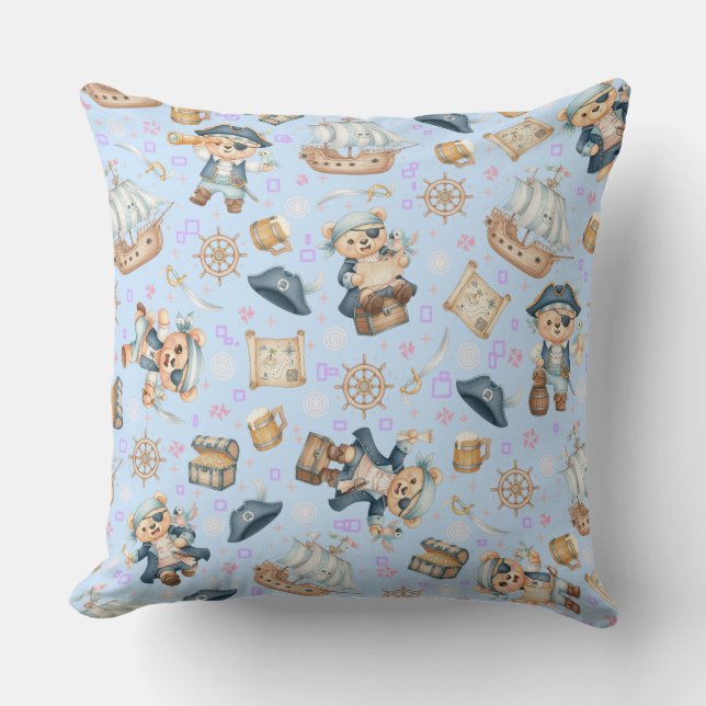 Cute Pirate Bear Seamless Pattern Cushion (Front)