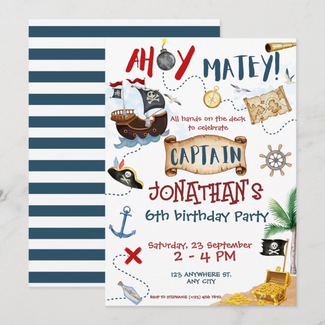 Cute Pirate Birthday  Invitation (Front/Back)