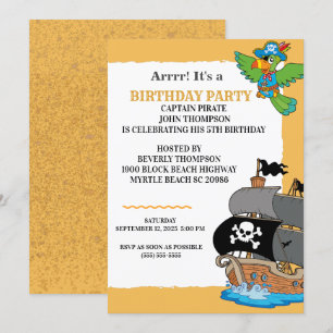 Cute Pirate Birthday Party Invitation