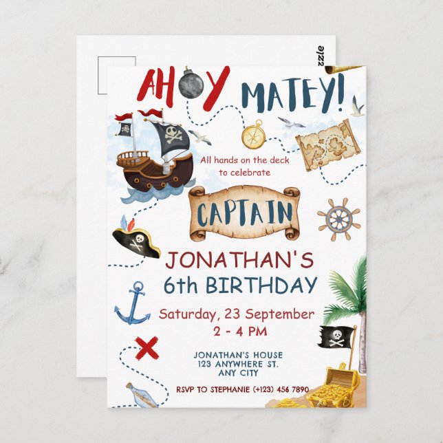 Cute Pirate Birthday Postcard (Front/Back)