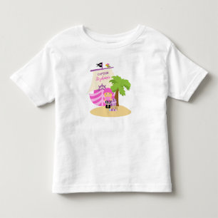 Cute Pirate Blonde Girl & A Big Ship Custom Name Toddler T-Shirt