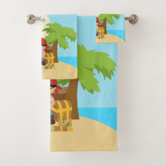 Cute Pirate Boy & A Big Ship Custom Name Bath Towel Set