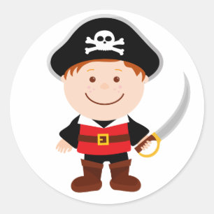 Cute Pirate Boy Character Cartoon Illustration Classic Round Sticker