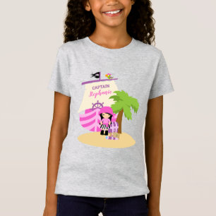 Cute Pirate Brunette Girl & A Big Ship Custom Name T-Shirt