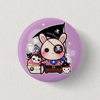 Cute pirate bunny with kawaii cupcake and octopus 3 cm round badge