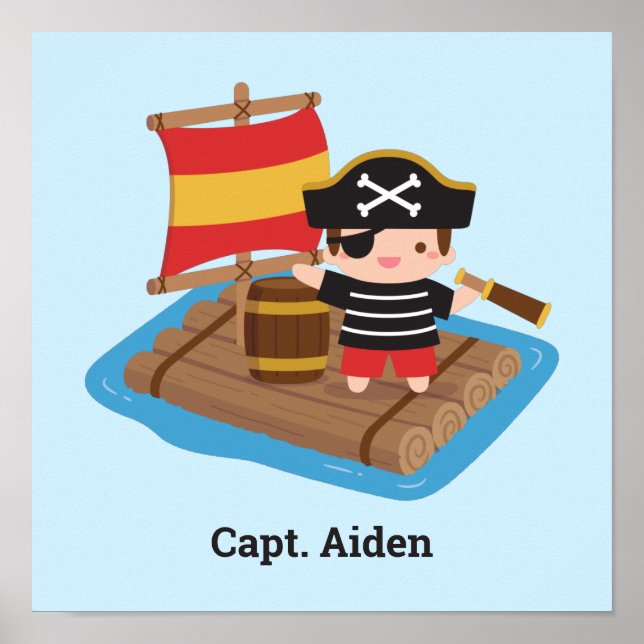 Cute Pirate Captain Boy Ocean Raft Room Wall Decor (Front)