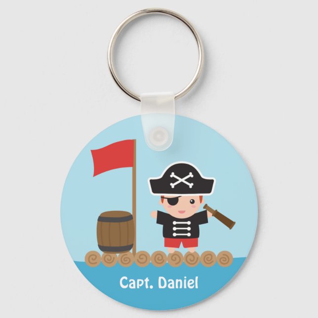Cute Pirate Captain Ocean Raft Boy Key Ring (Front)