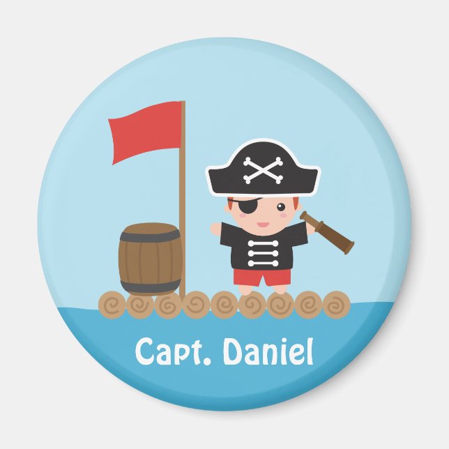 Cute Pirate Captain Ocean Raft Boy Magnet (Front)