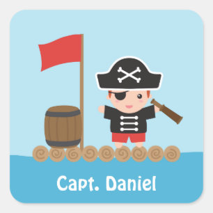 Cute Pirate Captain Ocean Raft Boy Name Stickers