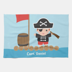 Cute Pirate Captain Ocean Raft Boy Tea Towel