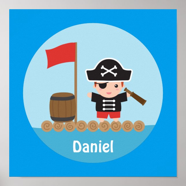 Cute Pirate Captain Ocean Raft Boys Room Decor (Front)