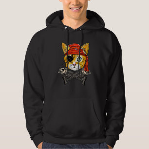 Cute Pirate Cat Face Jolly Roger Flag Halloween Co Hoodie