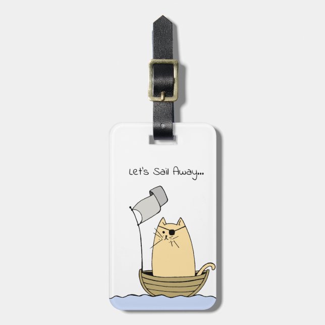 Cute Pirate Cat Sailing Luggage Tag (Front Vertical)