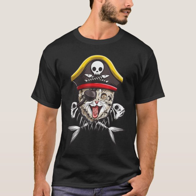 Cute Pirate Cat Skull 3 T-Shirt (Front)