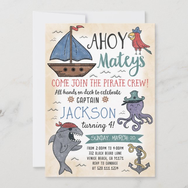 Cute Pirate Characters Birthday Invitation (Front)