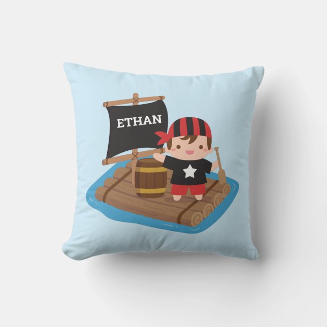 Cute Pirate Crew Boy Sailing Adventure Kids Room Cushion (Front)