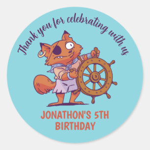 Cute Pirate Fox Animal Kids Birthday Party Classic Round Sticker