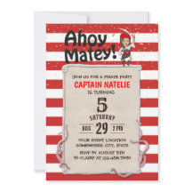 Cute Pirate Girl Red Stripes Birthday Party