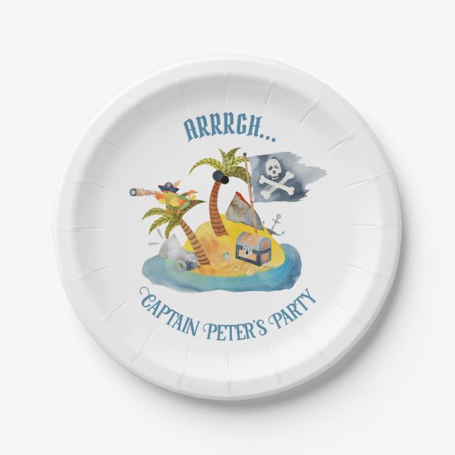 Cute Pirate Island Kids Birthday Party Paper Plate (Front)