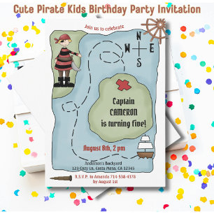 Cute Pirate Kids Birthday Party  Invitation