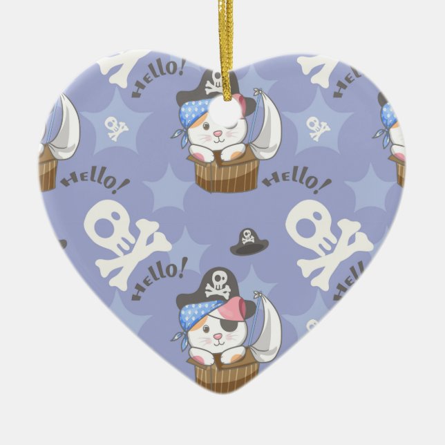 Cute Pirate Kitten Pattern Ceramic Tree Decoration (Front)
