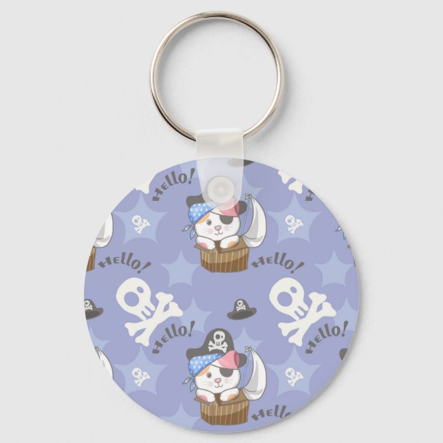 Cute Pirate Kitten Pattern Key Ring (Front)