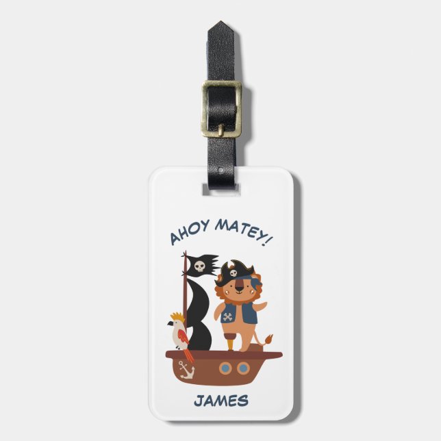 Cute Pirate Lion Personalised Kid's  Luggage Tag (Front Vertical)