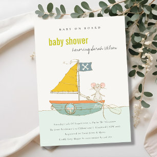 Cute Pirate Mouse Sailboat Baby Shower Invite