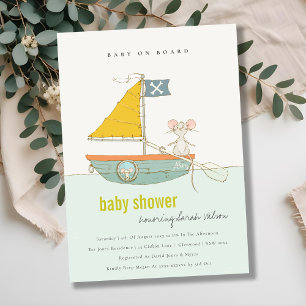 Cute Pirate Mouse Sailboat Baby Shower Invite