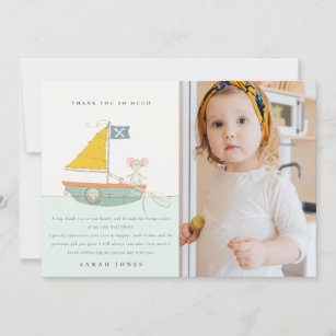 Cute Pirate Mouse Sailboat Kids Any Age Birthday Thank You Card