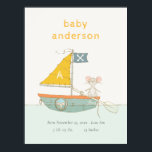 Cute Pirate Mouse Sailboat Kids Monogram Baby Stat Poster<br><div class="desc">For any further customisation or any other matching items,  please feel free to contact me at yellowfebstudio@gmail.com</div>