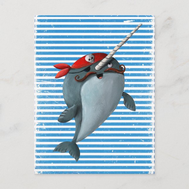 Cute Pirate Narwhal Postcard (Front)