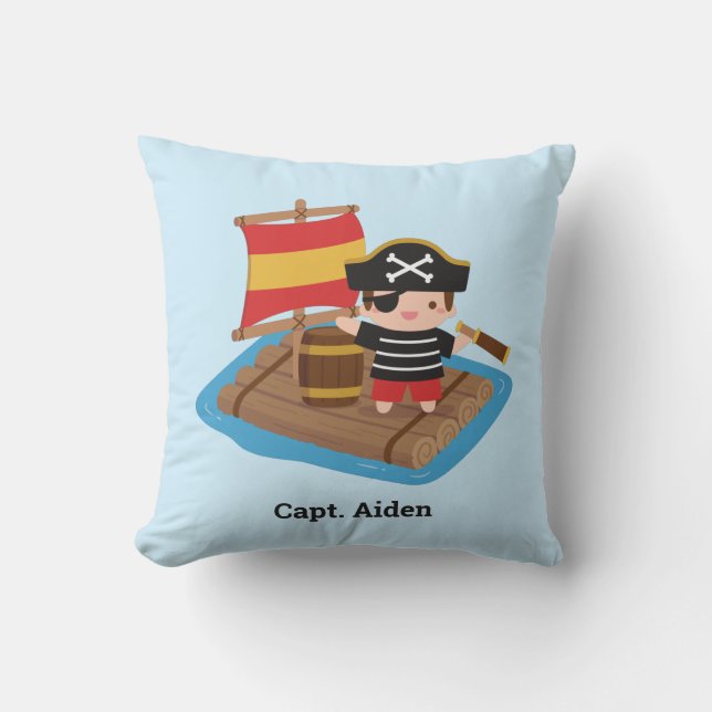 Cute Pirate On Wood Raft Cushion (Front)