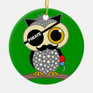 cute pirate owl ceramic tree decoration